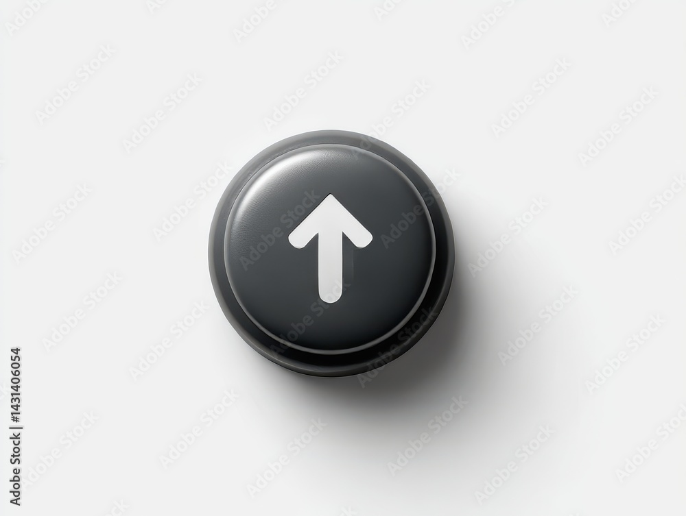 Arrow pointing up on a gray button on white background Arrow pointing up on a gray button on white background