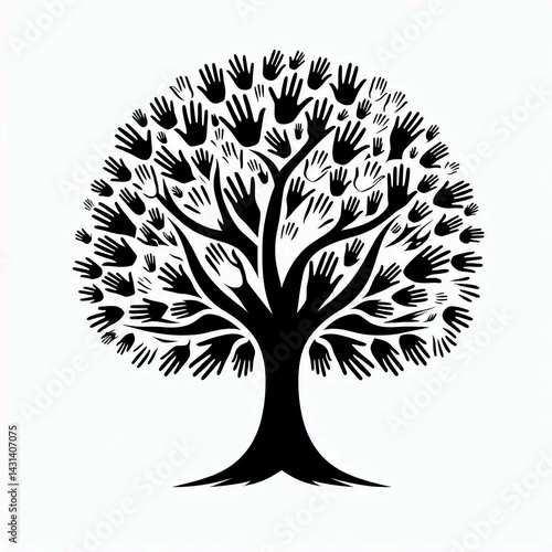 Hands Tree Growing Together in Unity