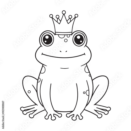 Crowned frog illustration for children's coloring book  