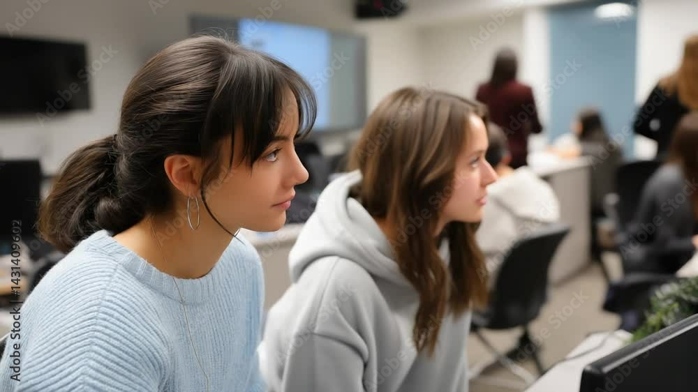 Aspiring filmmakers passionately discuss and critique a short film in a dynamic classroom setting. Aspiring filmmakers passionately discuss and critique a short film in a dynamic classroom setting.