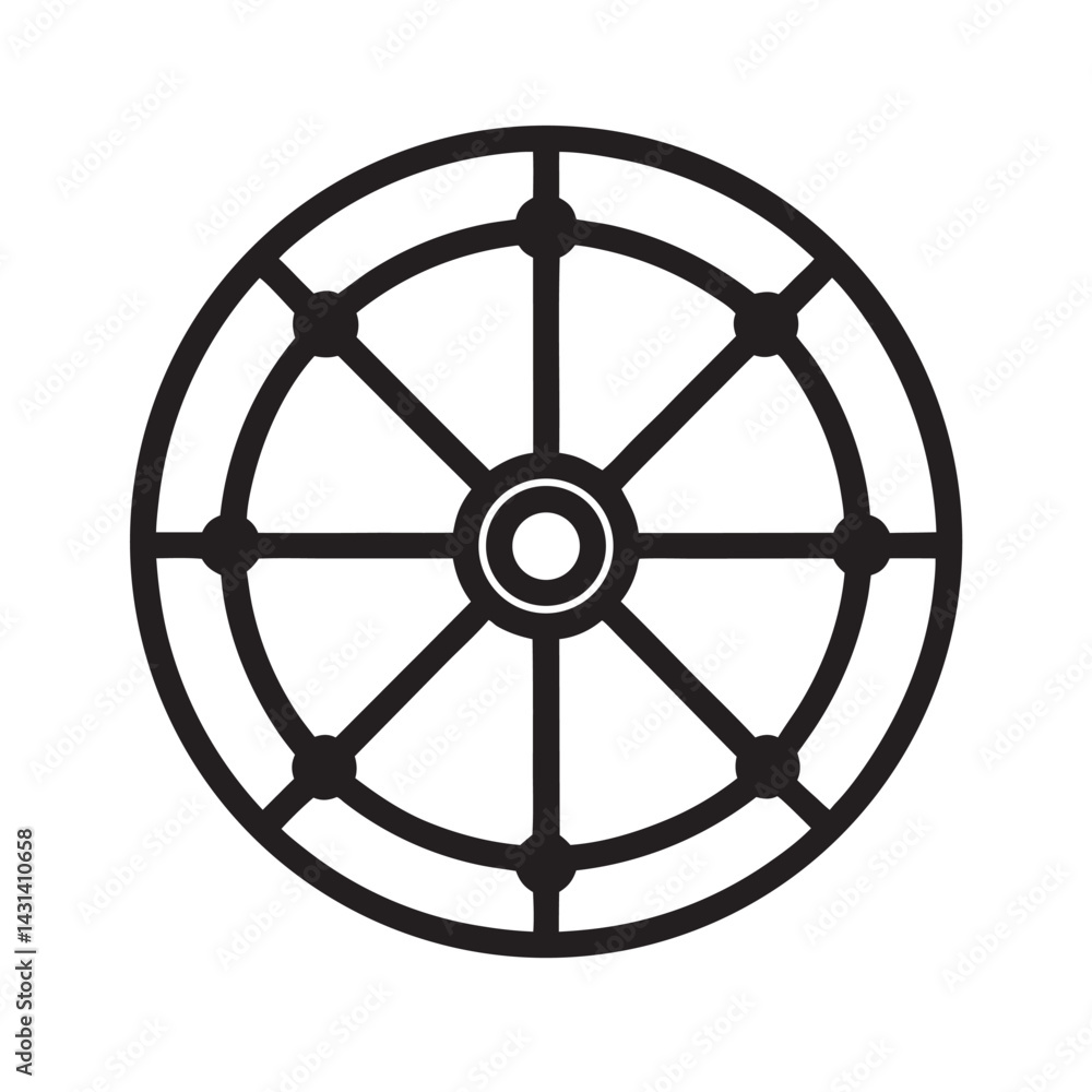 Obraz premium Spiritual dharma wheel icon vector outline