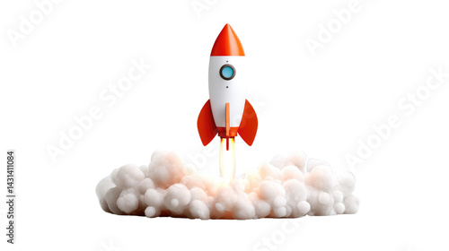 Rocket Launch into the Future: A rocket launches into space, leaving a trail of smoke. A symbol of dreams, ambitions, innovation, progress and limitless potential.