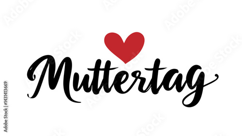 Muttertag Typografie, deutscher Text mit rotem Herz Symbol - Vektordatei illustration