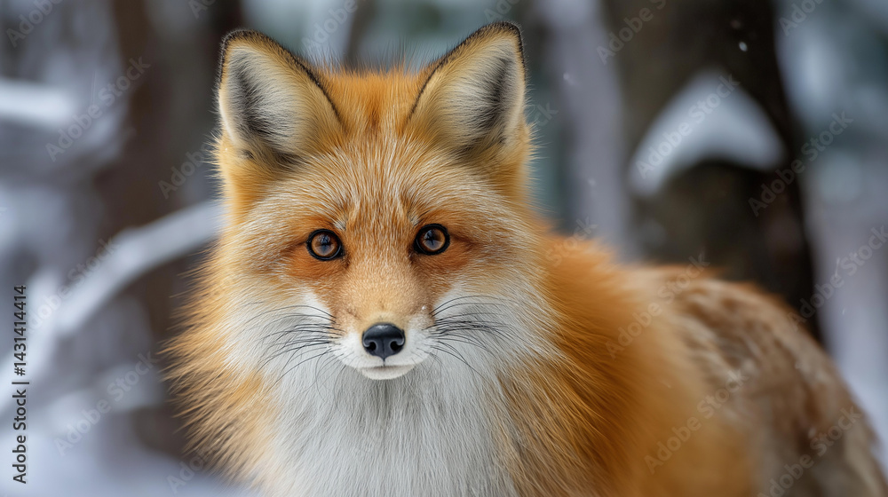 Obraz premium Curious Red Fox in a Snowy Forest Scene