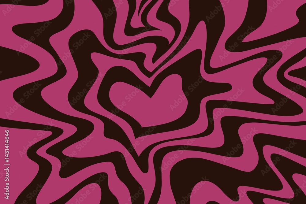 Fototapeta premium Abstract seamless pattern with heart, wave, mesh, lines, liquid for wallpaper, background, decoration, etc. Trendy funky style 