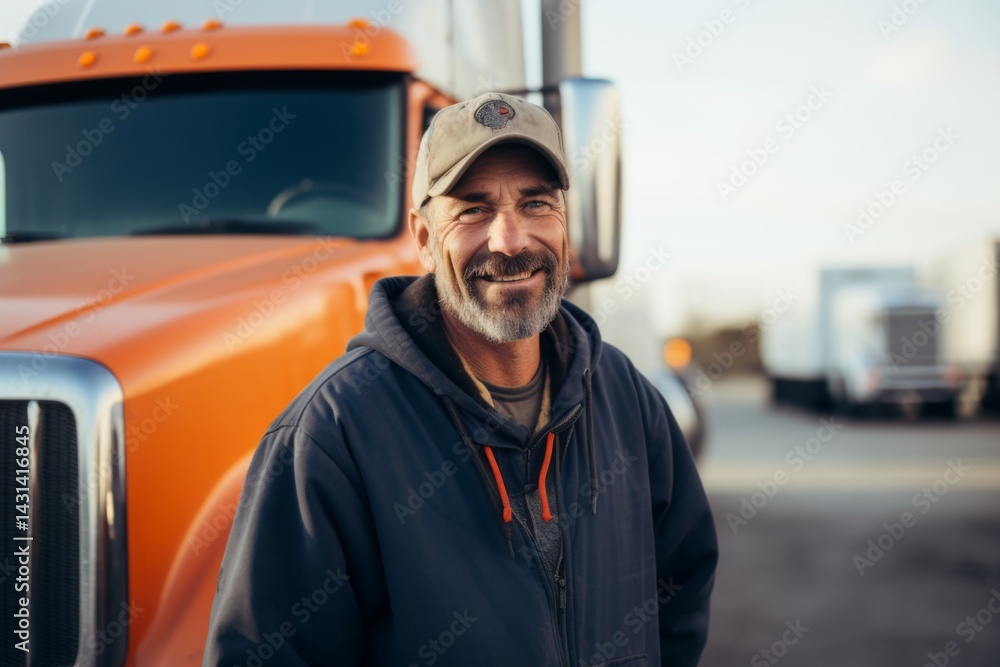 Smiling portrait of a middle aged caucasian male trucker in the USA Smiling portrait of a middle aged caucasian male trucker in the USA