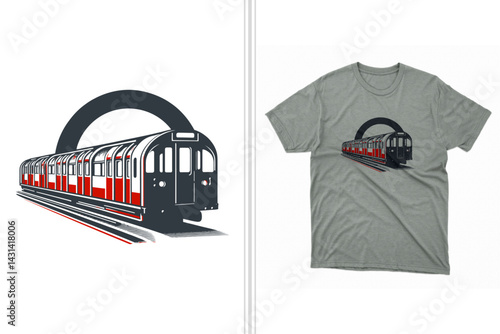 underground subway t-shirt print template, metro train tee graphic