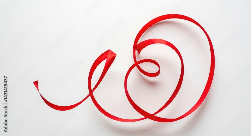 Red ribbon swirls artfully arranged on a white background Red ribbon swirls artfully arranged on a white background