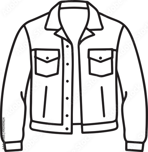 denim jacket line art, black outline, vector and illustration, coloring book page line art drawing