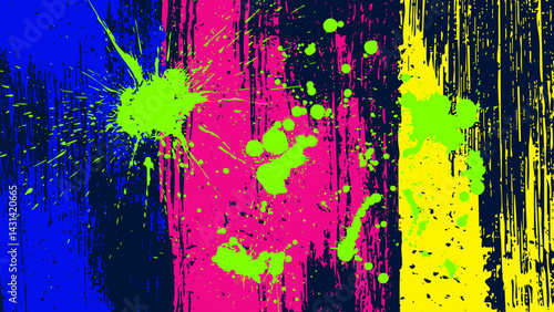 Dark grunge background with reflective brush strokes and green drops scattered throughout.