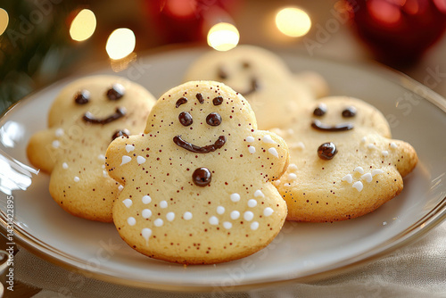 Adorable ghost shaped cookies with festive decorations on plate