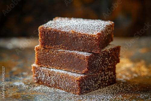 Rich chocolate brownies dusted with powdered sugar
