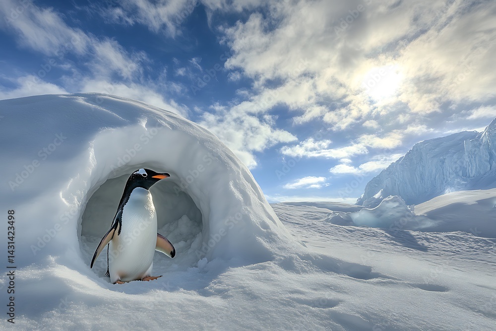 Obraz premium Group of Penguins on Iceberg in Majestic Antarctic Landscape
