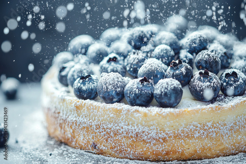 Blueberry cheesecake dusted with powdered sugar