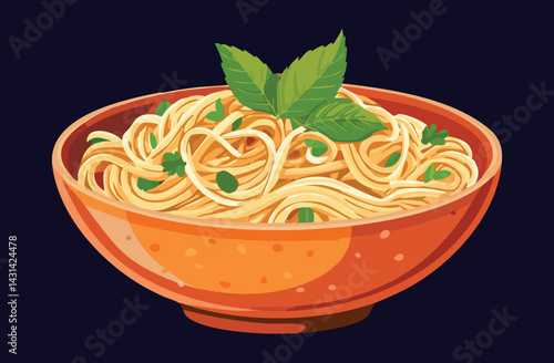 Bowl of Spicy Spaghetti - Vector Illustration