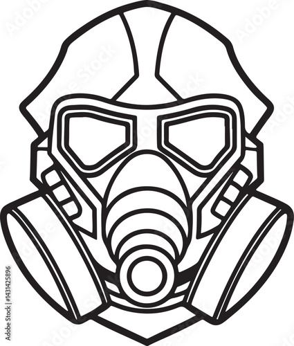 cyber cosplay gas mask line art, black outline, vector and illustration, coloring book page line art drawing