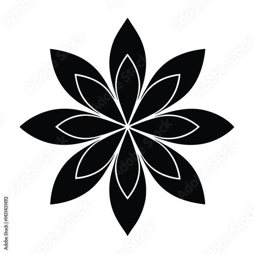 Abstract flower with 6 symmetrical petals on white background