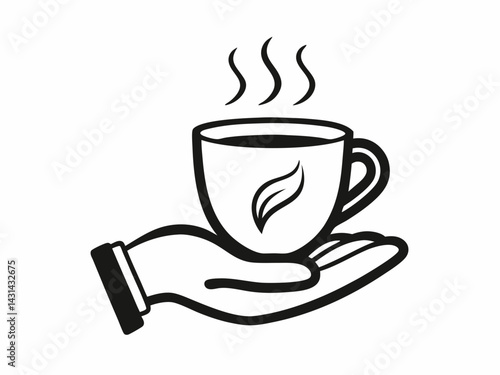 Hand Offering a Cup of Hot Tea with Steam Icon