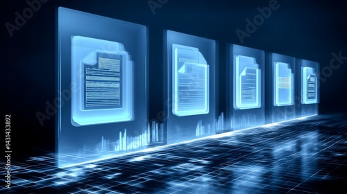 Digital document with data process on technology background representing AI-powered document management
