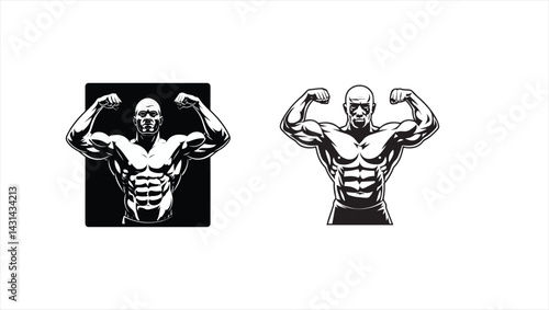  vector illustration of a muscular man flexing his biceps, gym logo vector