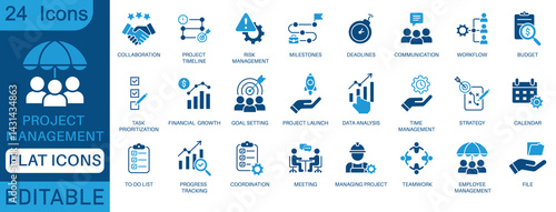Project management icon set . Time management and planning concept. perfect flat icon set.