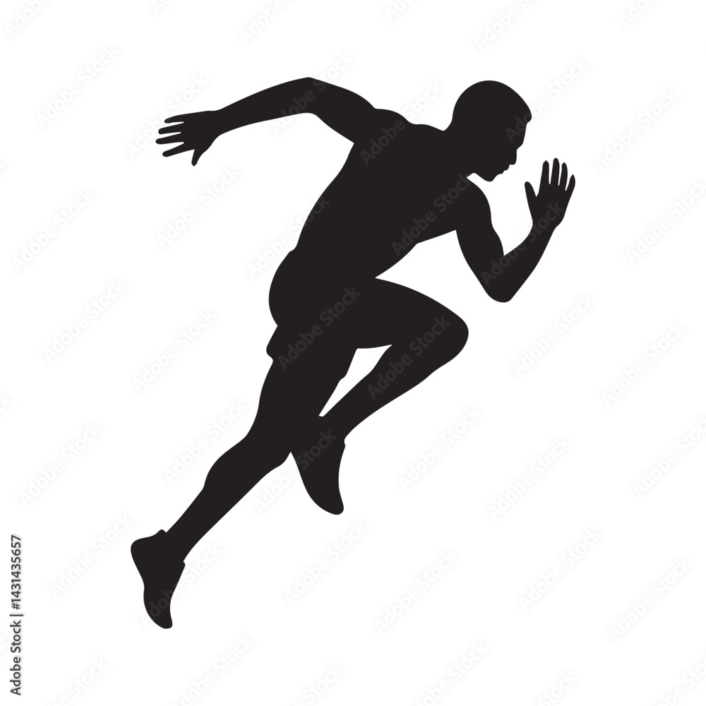 A black and white silhouette of a man running, dynamic pose, vector A black and white silhouette of a man running, dynamic pose, vector