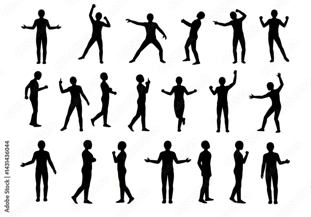 Silhouettes in various positions Silhouettes in various positions