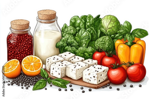 Fresh Ingredients with Milk and Vegetables for Healthy Cooking
