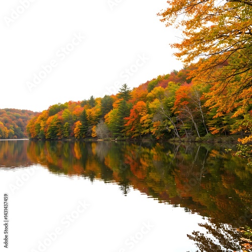Autumnal forest reflections on water