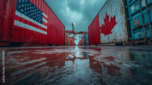 Usa and canada trade conflict depicted with shipping containers reflecting tariff disputes and trade war concerns
