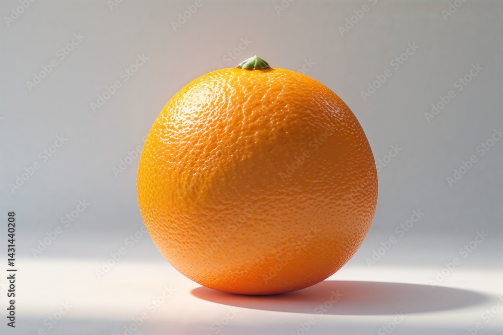 A single orange fruit with a green stem on a white surface in a studio setting A single orange fruit with a green stem on a white surface in a studio setting
