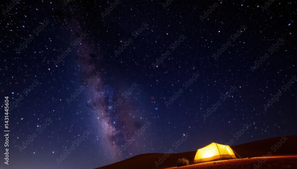 Stargazing Adventure Under the Night Sky Desert Location Nature Scene Calm Environment Wide Angle View