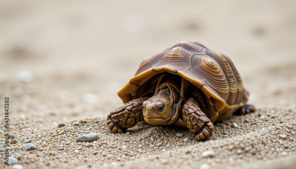 Turtle Crawling on Sandy Beach Wildlife Adventure Close-Up Natural Habitat Ground Level Animal Behavior