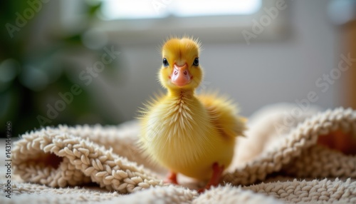 Obraz na płótnie Charming Little Duckling Cozy Indoor Space Wildlife Photography Soft Textures Close-up View Adorable Concept w salonie