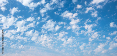 Obraz na płótnie blue sky overcasted with small fluffy cirrus clouds w salonie