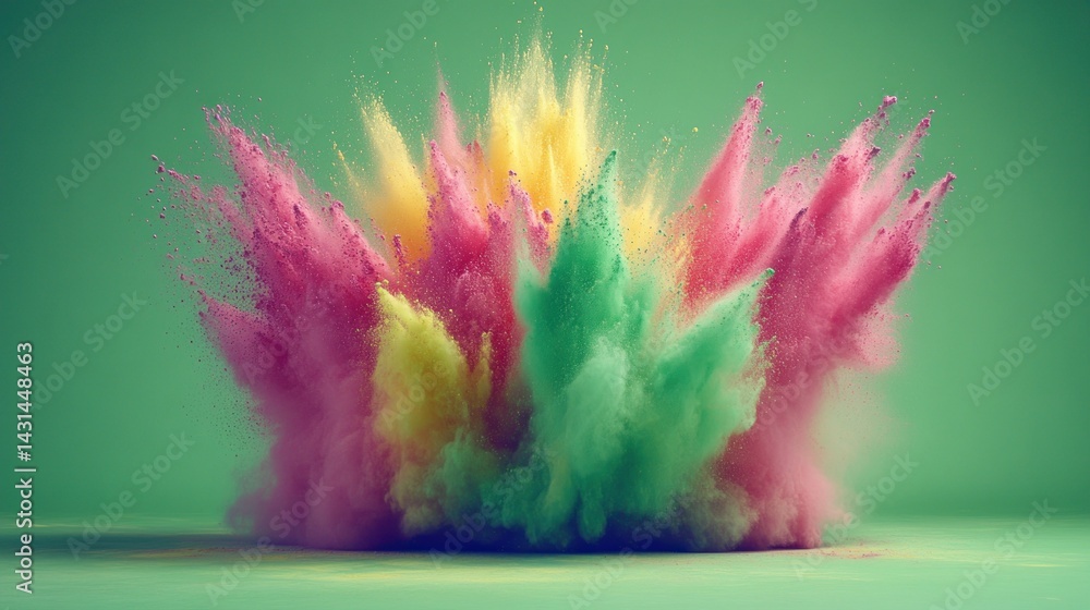 Fototapeta premium Colorful powder explosion against green background (2)