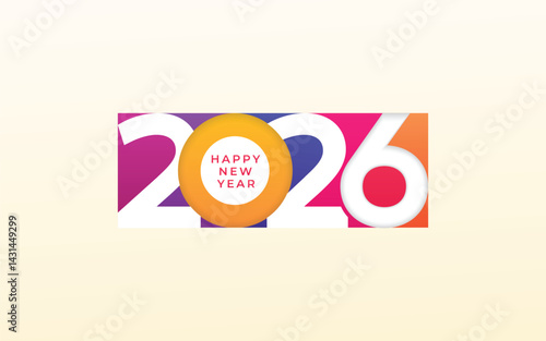 Happy new year 2026 design with colorful truncated number illustrations. 