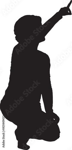 vector; silhouette of woman on knees pointing up on white background