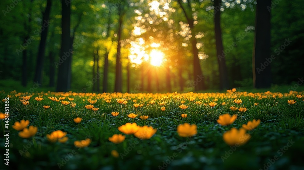 Fototapeta premium Golden Sunlight through Forest