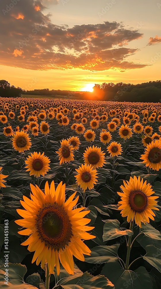Fototapeta premium Majestic Sunflowers Stretching Towards The Sun High Resolution Photo