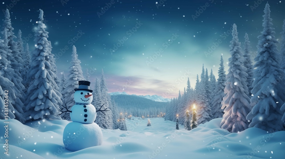 Fototapeta premium Christmas: Snowman silhouette under dawn