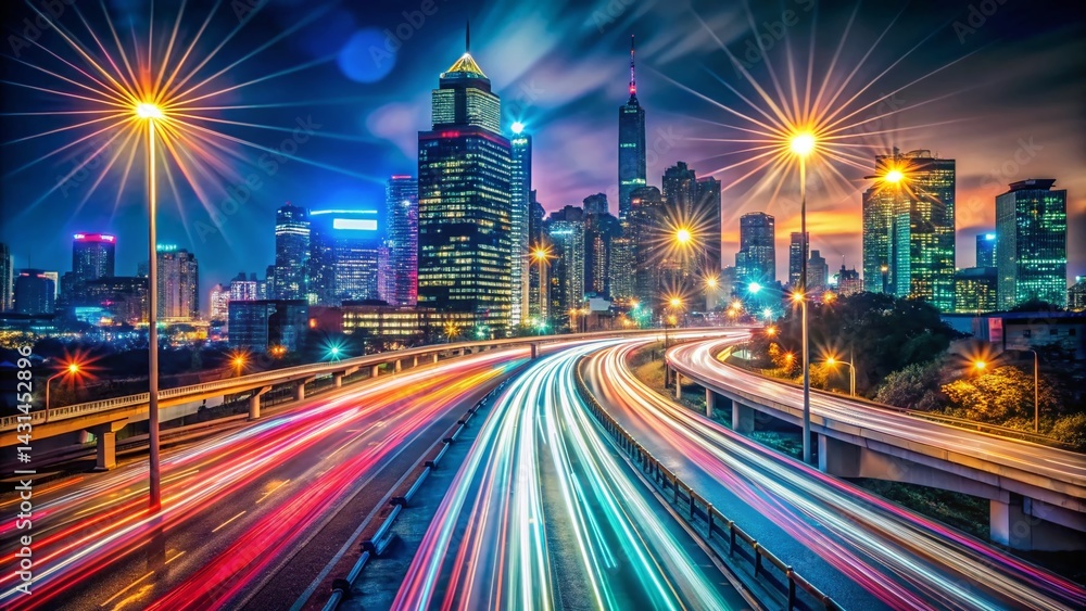 Fototapeta premium Blurred City Lights Long Exposure Social Media Header Background