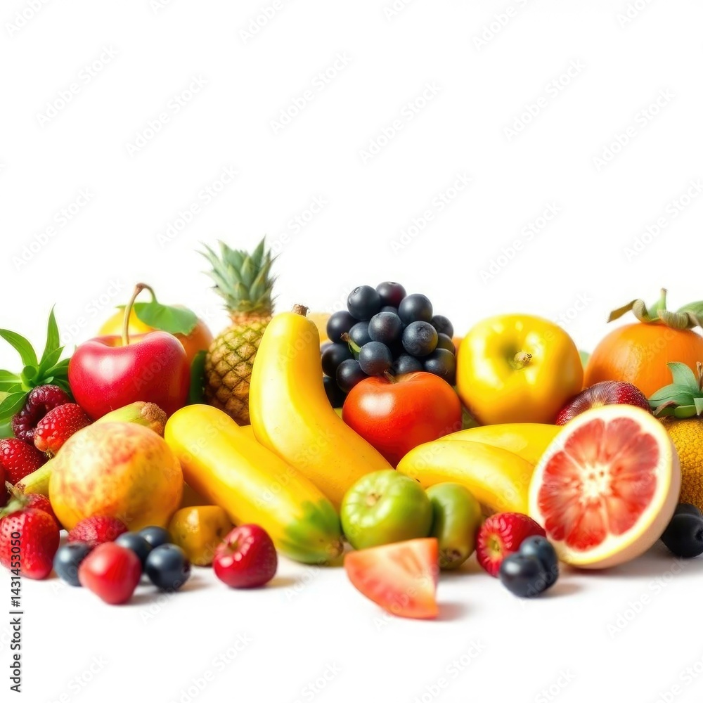 Vibrant Fruit Still Life: A Colorful Bounty of Bananas, Apples, and Berries Vibrant Fruit Still Life: A Colorful Bounty of Bananas, Apples, and Berries