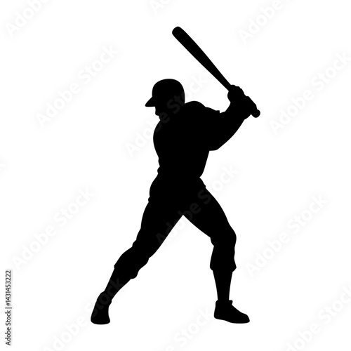Dynamic vector of a baseball batter mid-swing, ideal for sports branding, t-shirt prints, and athletic illustrations. Clean lines and isolated for easy customization.