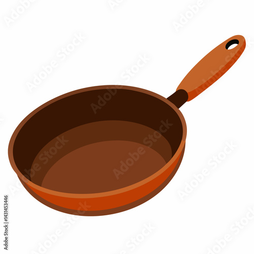 new style empty frying pan wooden color vector icon on white background