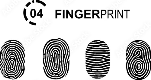 Four fingerprint isolated on transparent background. Vector icons