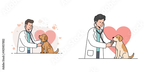 Vet listening to a dog's heartbeat with a stethoscope, animal medical checkup concept