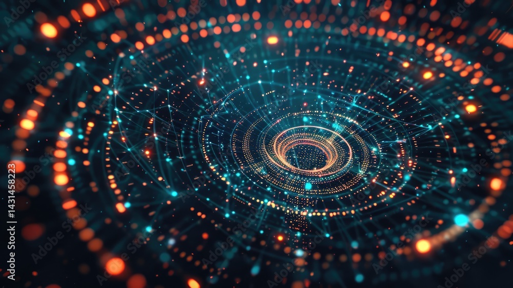 Abstract digital interface with circular patterns and glowing lines. Abstract image of digital artwork of portal hologram. Technology innovation concept. Digital art for design and print. AIG53. Abstract digital interface with circular patterns and glowing lines. Abstract image of digital artwork of portal hologram. Technology innovation concept. Digital art for design and print. AIG53.