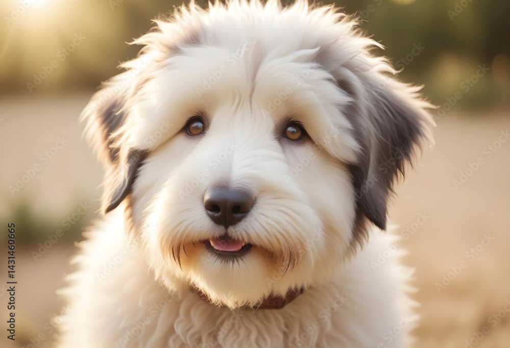 Old English Sheepdog with fluffy coat and expressive eyes Old English Sheepdog with fluffy coat and expressive eyes
