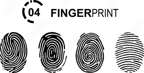 Collection of 4 black fingerprint isolated on transparent background. Vector illustration.